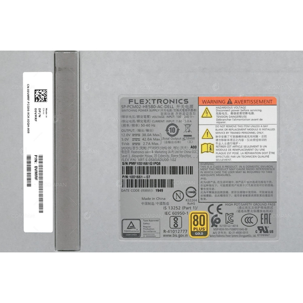 0VMRF DELL 584W POWER SUPPLY FOR ME4024 SP-PCM02-HE580-AC-DELL, 1001661-07, XRT-S-0580ADU00-102